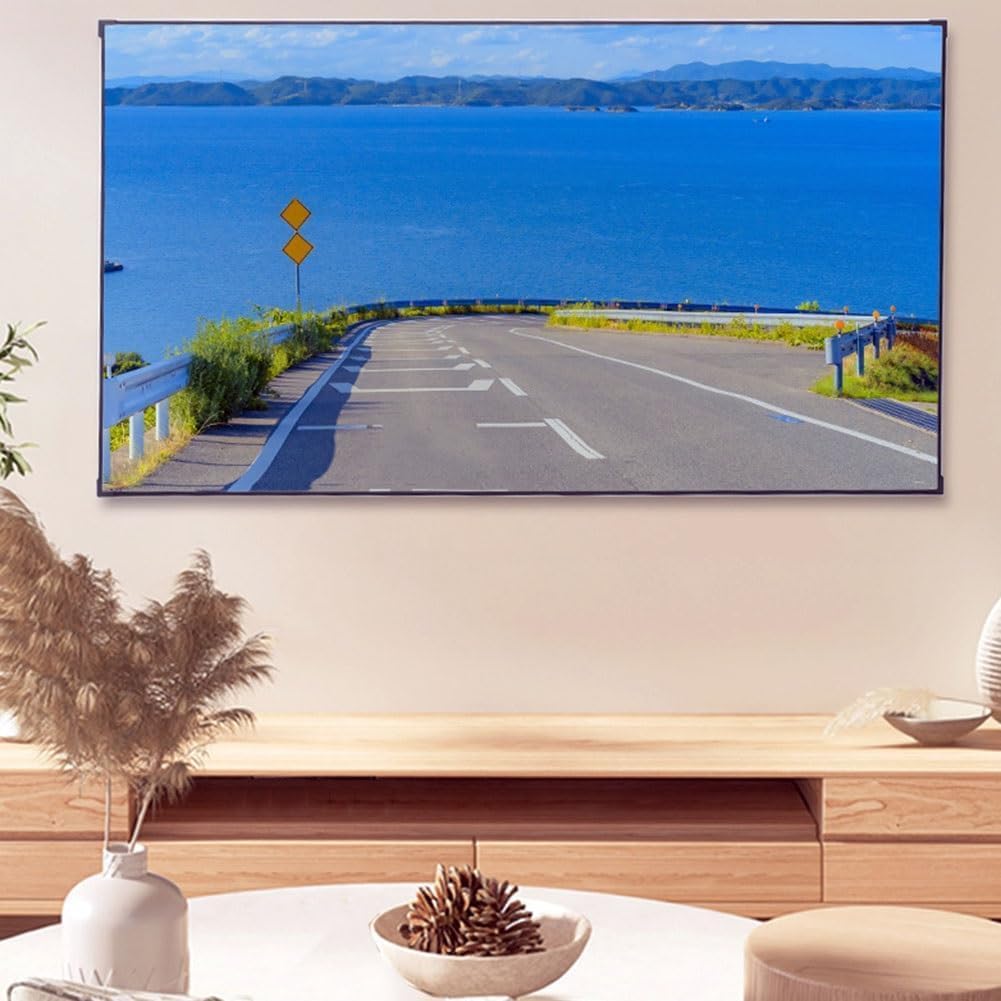 72 Inch Projector Screen with Fixed Frame, 16:9 Wall-Mounted Movie Theater Screen for Home & Backyard Use