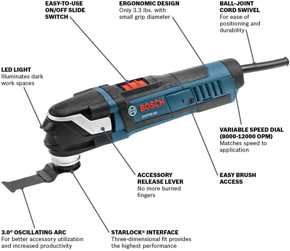 BOSCH StarlockPlus Oscillating Multi-Tool Kit with Snap-In Blade Attachment GOP40-30B
