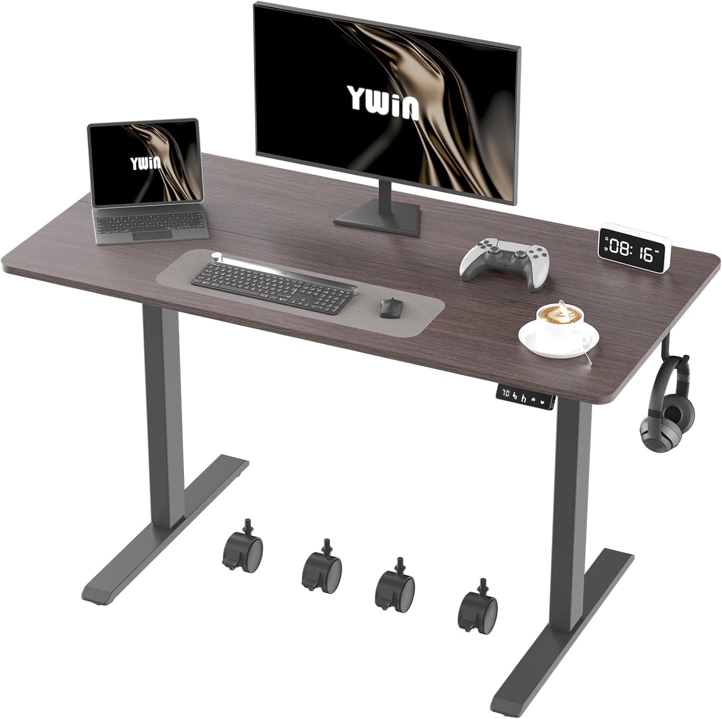 Ywin Electric Height Adjustable Standing Desk, 55 x 24 inches Sit Stand Desk with Wheels, Ergonomic Stand Up Desk for Home Office