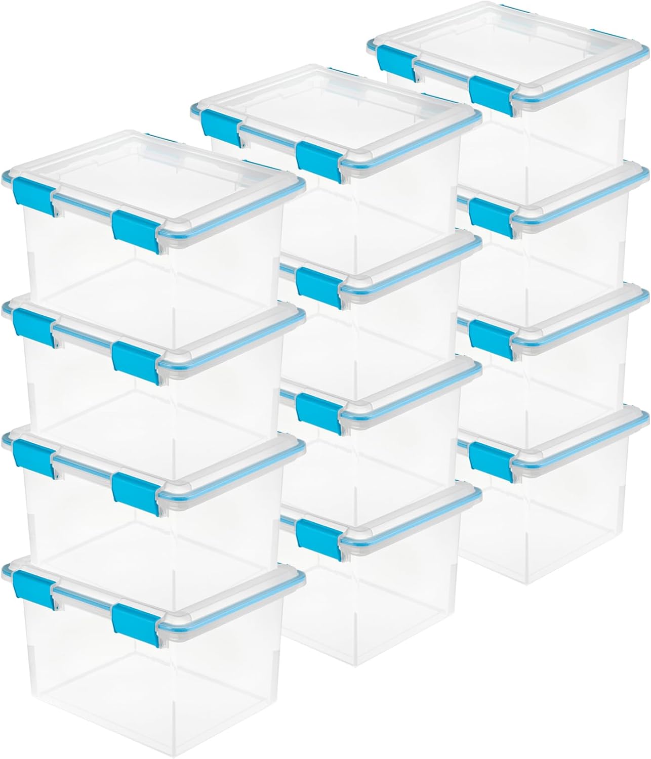 Sterilite 12-Pack Gasket Box, Weather-Resistant Storage Bins with Latching Lids, 54 Quart - Heavy-Duty Organizing Containers for Closet, Bathroom, and Office
