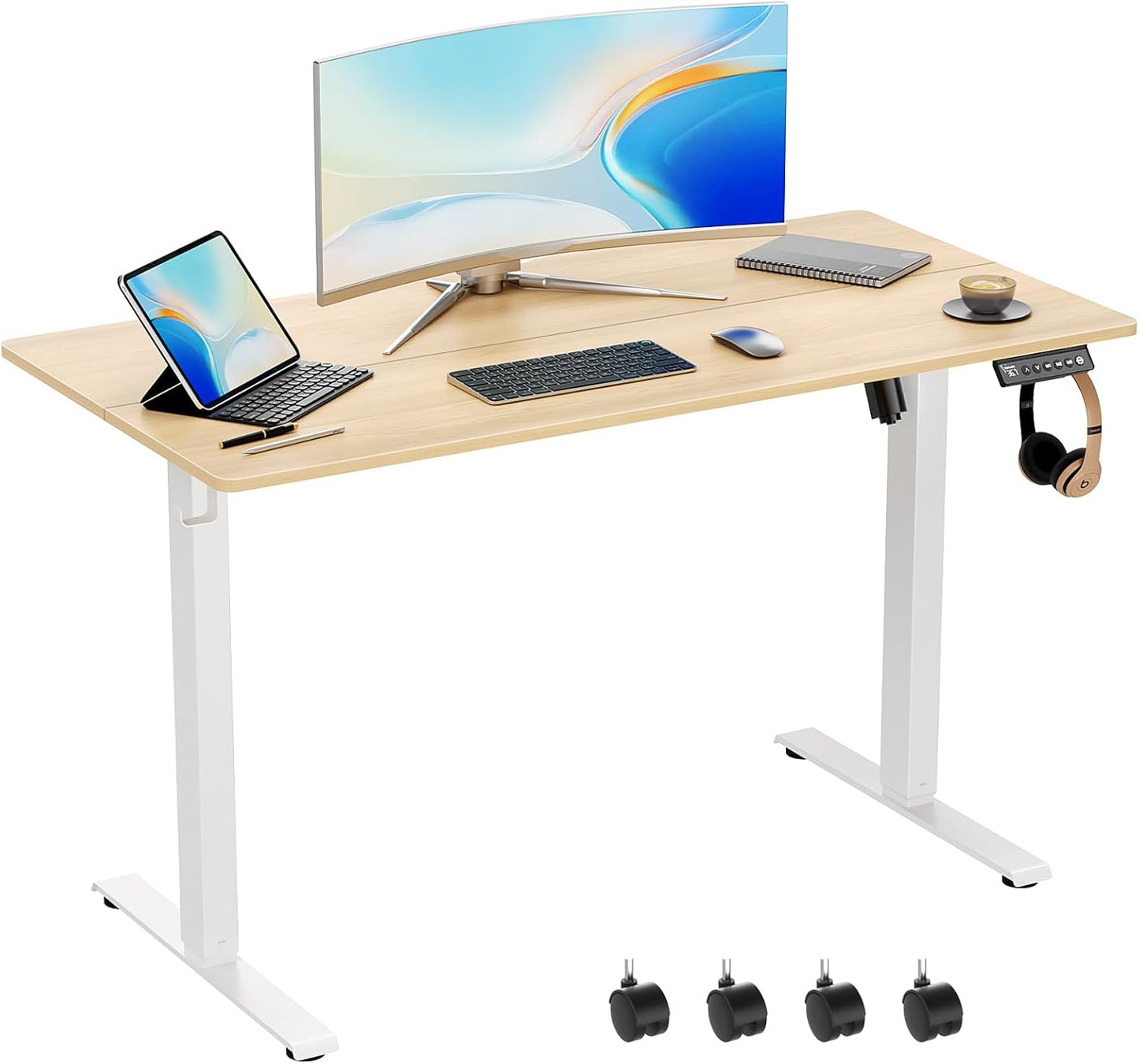 63 x 28 Inch Electric Standing Desk Adjustable Height,Sit Stand Up Desk with Wheels,Home Office,Rising Desk,Computer Workstation, Gaming Work (Spliced Desktop,White)