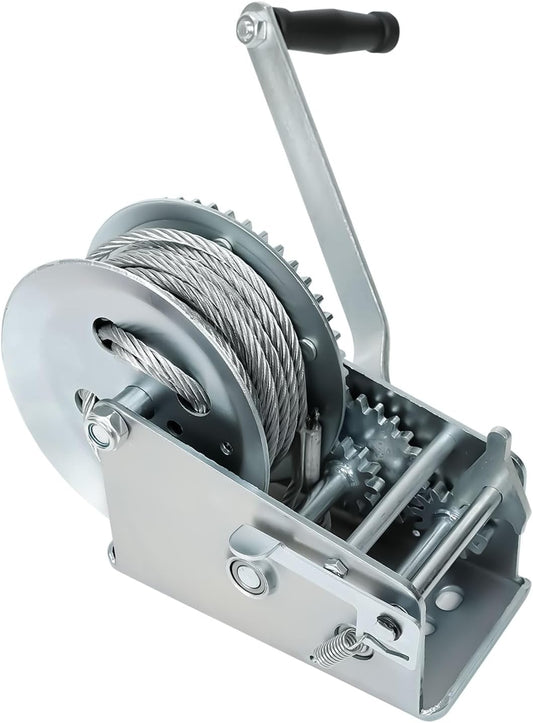 BLACKHORSE-RACING 3500 lbs Hand Winch with 33FT Cable, Hardened Steel 2 Gear Manual Crank Winch for ATV RV Boat Trailer Truck Marine Winch Heavy Duty Hand Crank Winch with Hook
