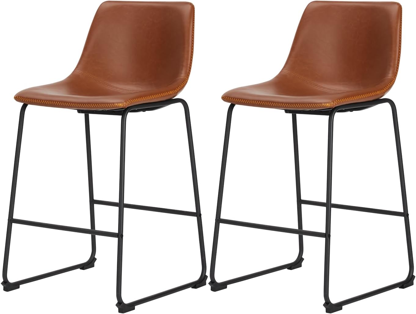 Sweetcrispy Counter Height Bar Stools Set of 2, 26 inch Height Stool Faux Leather Barstools with Back, Armless Kitchen Island Countertop Comfortable Modern Chairs with Metal Legs - Classic Black