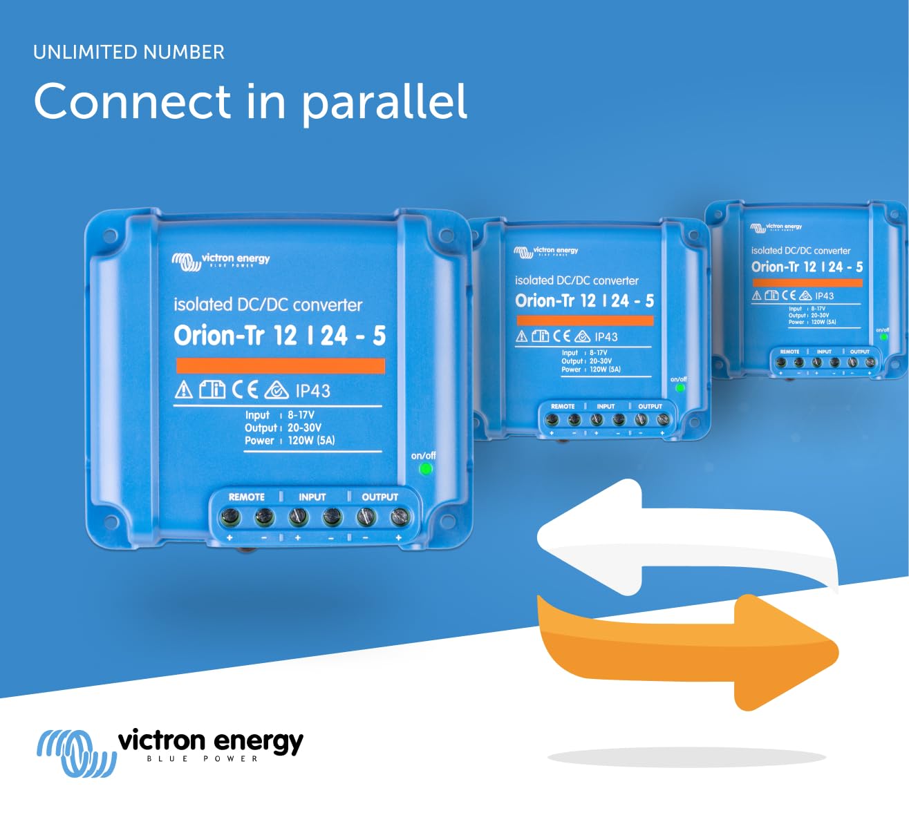 Victron Energy Orion-Tr DC to DC Converter - 12/24-Volt 5 amp 120-Watt - IP43 Protected - for Dual Battery Systems - Isolated