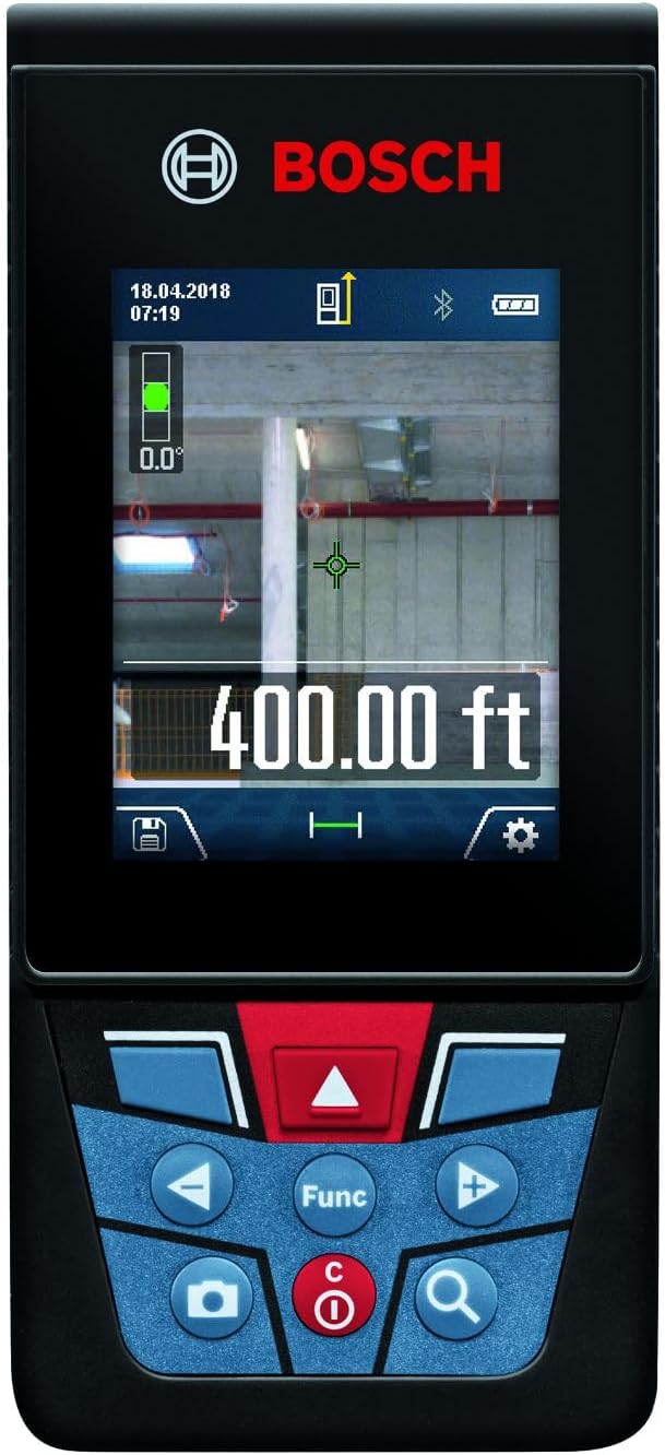 BOSCH GLM400C 400 Ft Blaze Outdoor Connected Laser Measure with Viewfinder, Includes 3 AA Batteries, Hand Strap, & Pouch