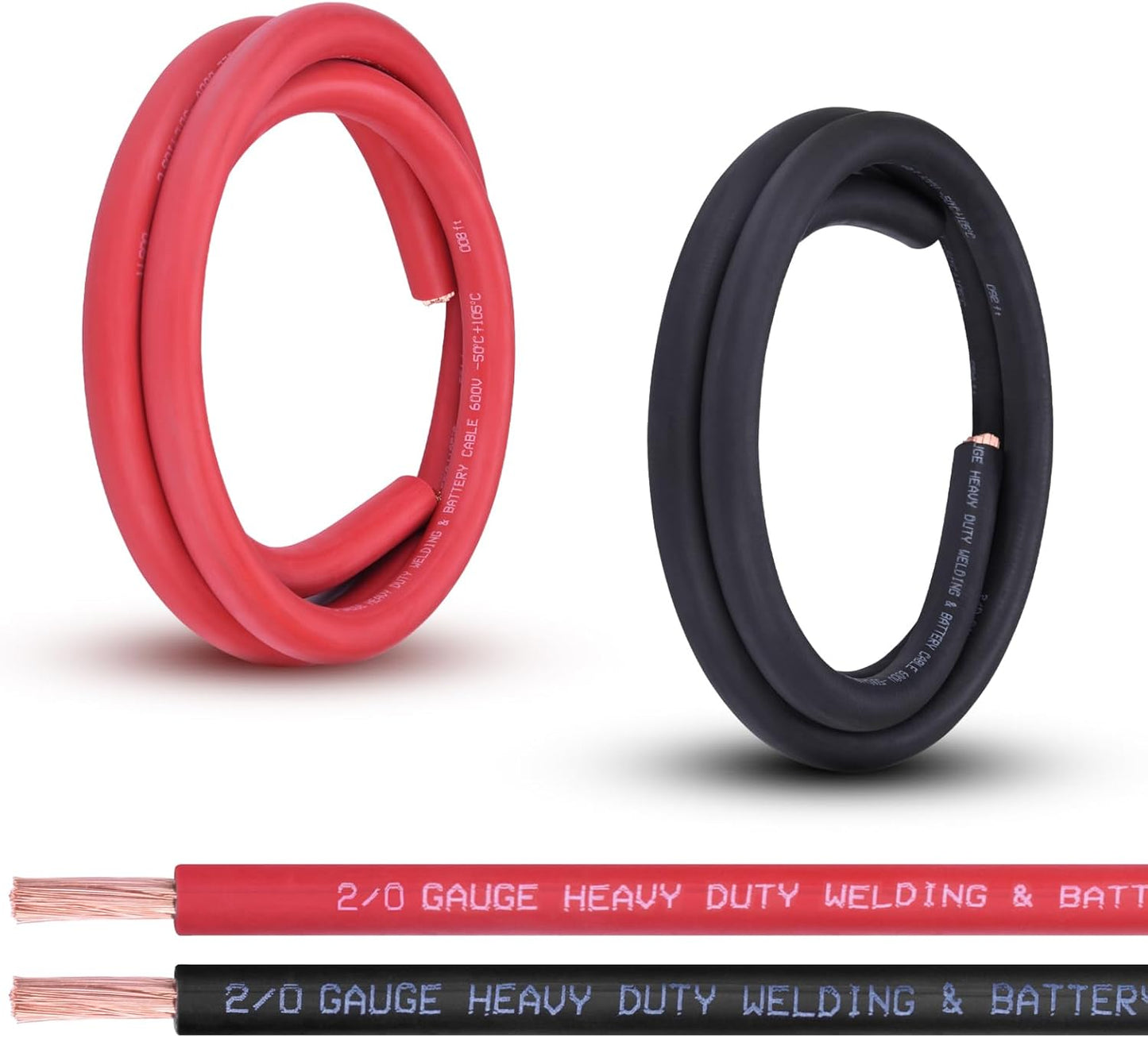 2 Gauge Battery Cable, 10FT Red + 10FT Black 2 AWG Pure Copper Wire Welding Cable, for Automotive, Battery, Solar and Generator, Standard USA OFC Wire