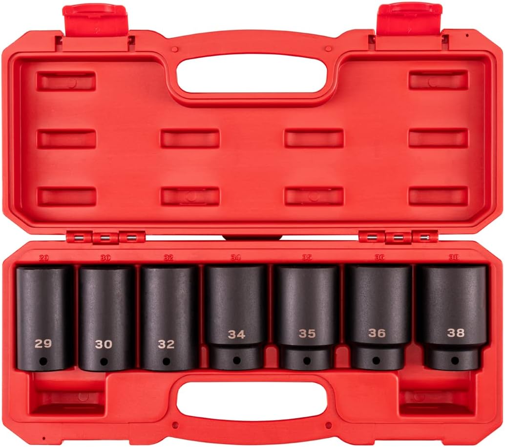 TEKTON 1/2 Inch Drive Deep 6-Point and 12-Point Axle Nut Impact Socket Set with Case, 14-Piece (27-39 mm) | SID92341