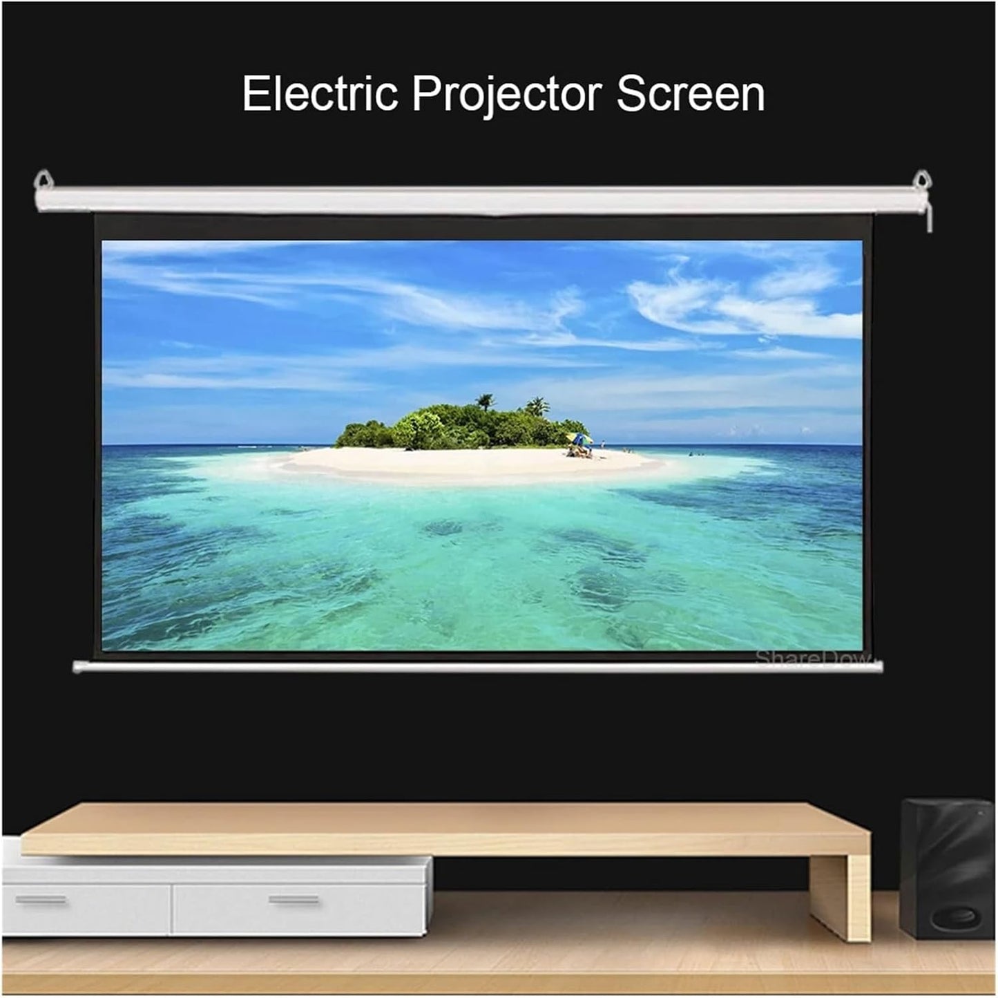 60-84 Inch 16:9 Electric Motorized Drop-Down Projection Screen with 12V Trigger Remote Control for Home Theater(WFG 72 inch)