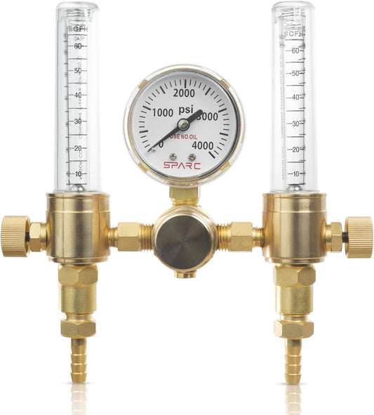 SPARC Premium Dual Argon Regulator for TIG/MIG Welding - Welding Gas Regulator & Flow Meter 0-60CFH CGA580 - LIFETIME USA Warranty