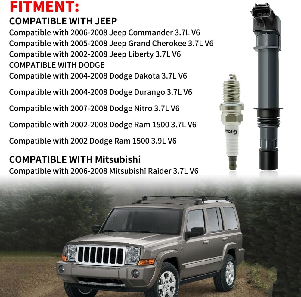 Set of 6 UF270 Ignition Coil with Iridium Spark Plug Compatible with 2000-2008 Dodge Dakota, 2004-2007 Ram 1500, 2000-2007 Durango,1999-2008 Jeep Grand Cherokee 4.7L V8