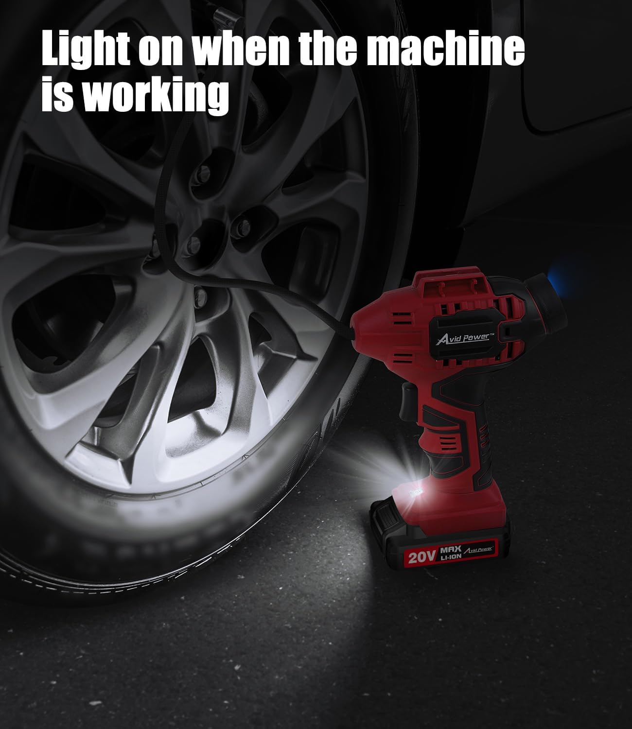 AVID POWER Tire Inflator Portable Air Compressor,20V Cordless Tire Pump, Rechargeable Air Pump for Car Tires and other Inflatables (Red)