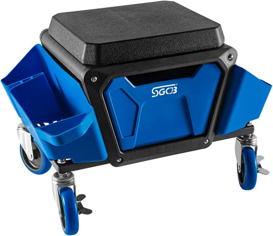 SGCB Automotive Mobile Rolling Mechanics Stool - Heavy Duty Roller Creeper Seat Soft Rubber Cushion Brake Wheels Storage Drawers Tray Roller Seat for Home DIY Garage Car Detail, 330lb Load Bear