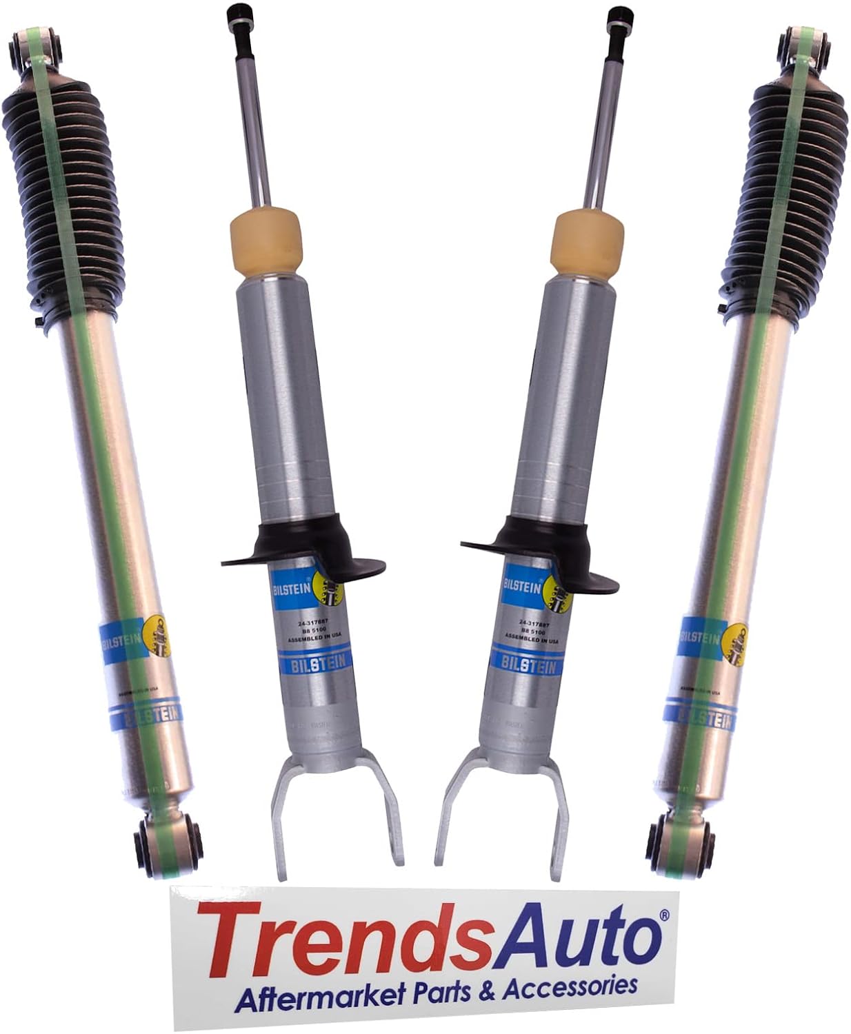 Bilstein Set of Front & Rear 5100 Ride Height Adjustable Shocks fits 2011-2018 Ram 1500 4WD with 0-1" Rear Lift w/o Air Suspension | Provides 0-2.8" Front Lift | Includes TrendsAuto Decal