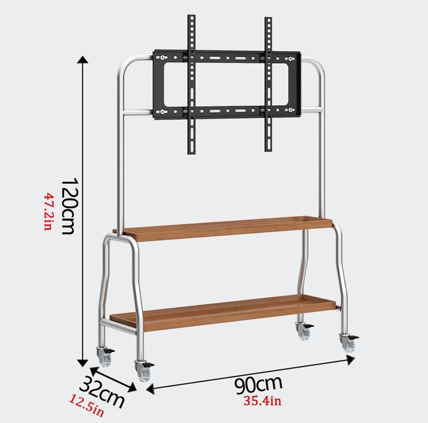 Adjustable Mobile TV Cart with Media Shelf, Rolling TV Stand Mount on Wheels, Universal Tall TV Floor Stand, Height Adjustable