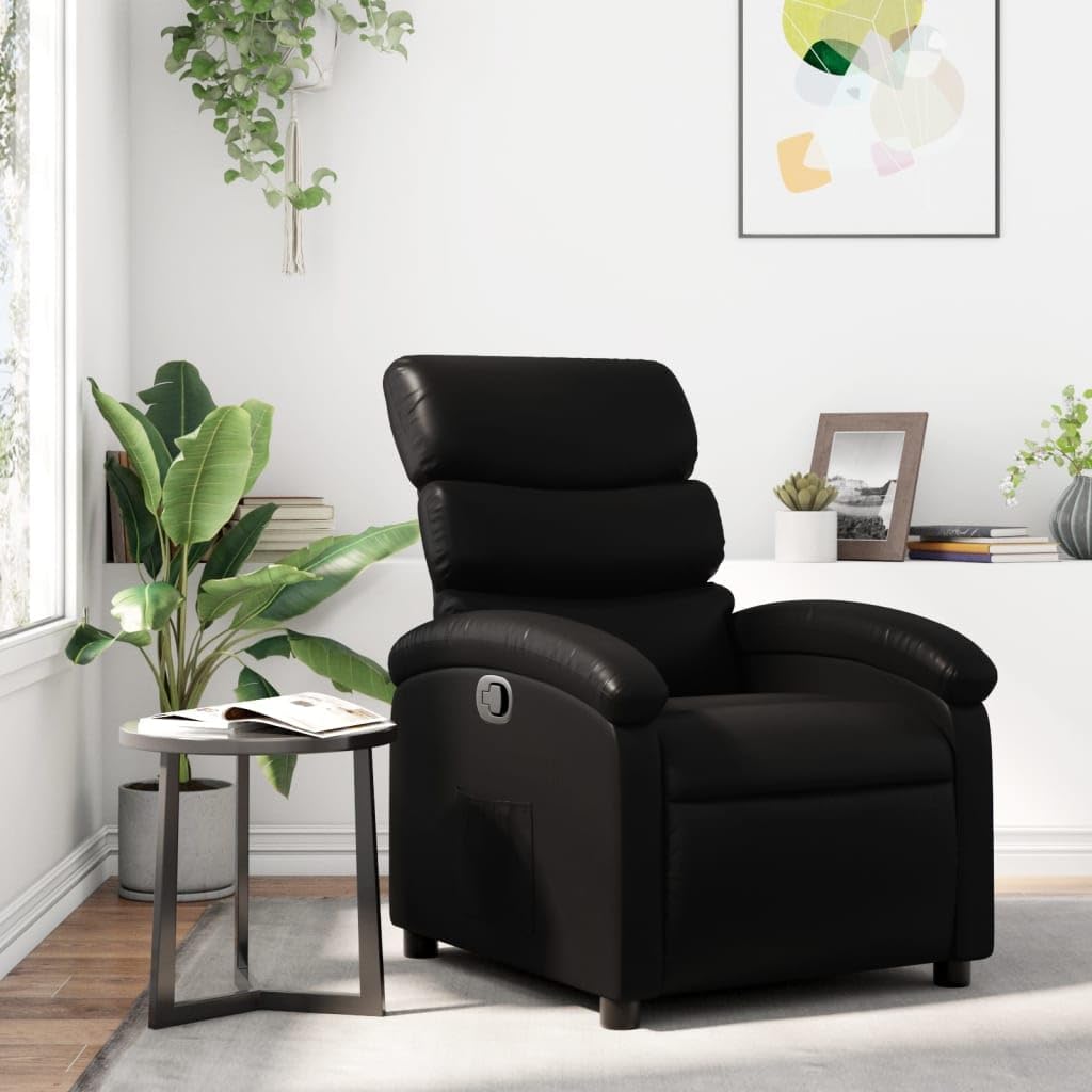 vidaXL Black Faux Leather Recliner Chair-Adjustable Manual Reclining Armchair for Living Room, Office, Lounge with Side Pocket