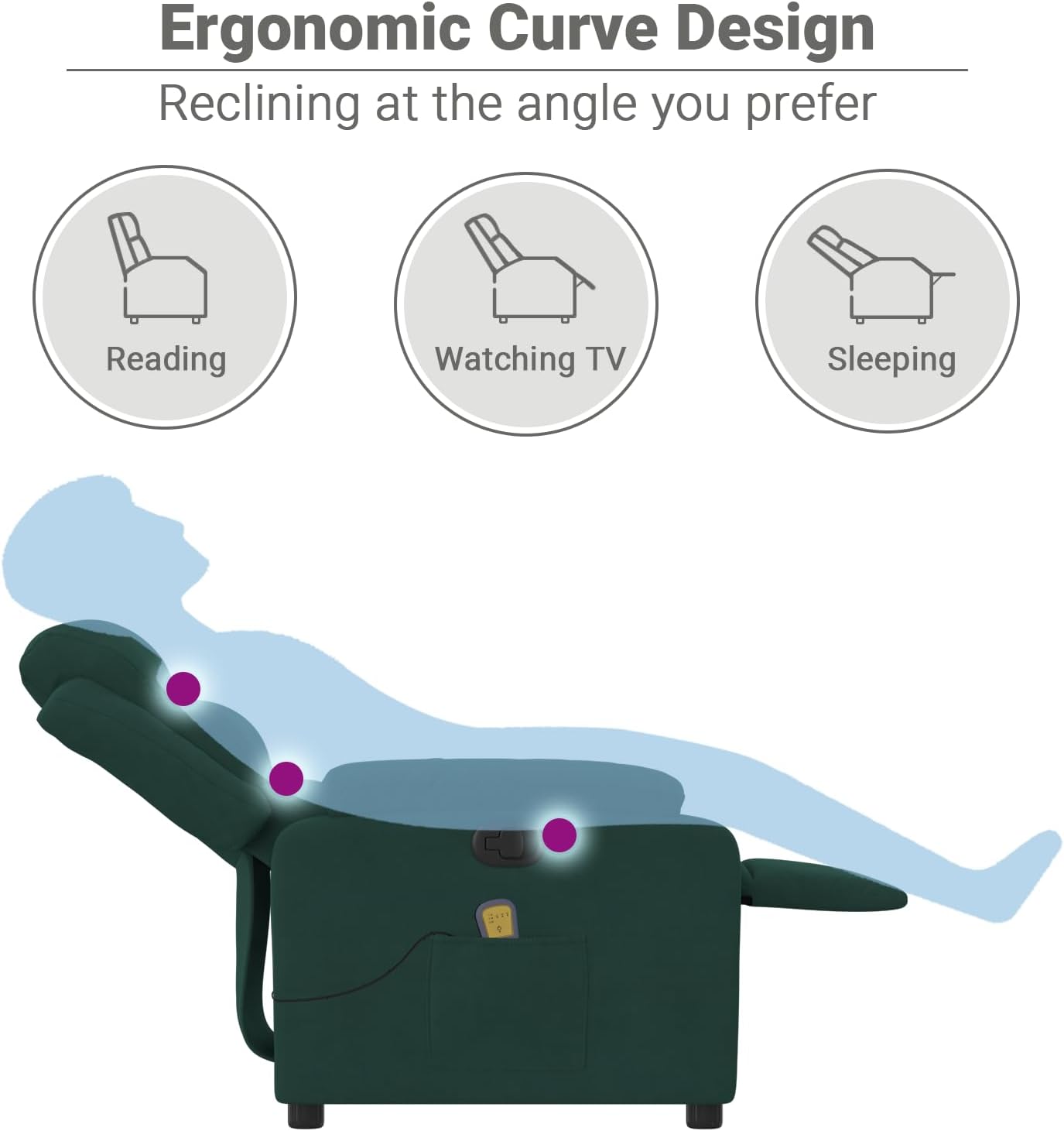 vidaXL Dark Green Velvet Massage Recliner Chair with Adjustable Armrests and USB Functionality for Living Room Home Theater Relaxation Single Sofa TV Office Reclining Armchair