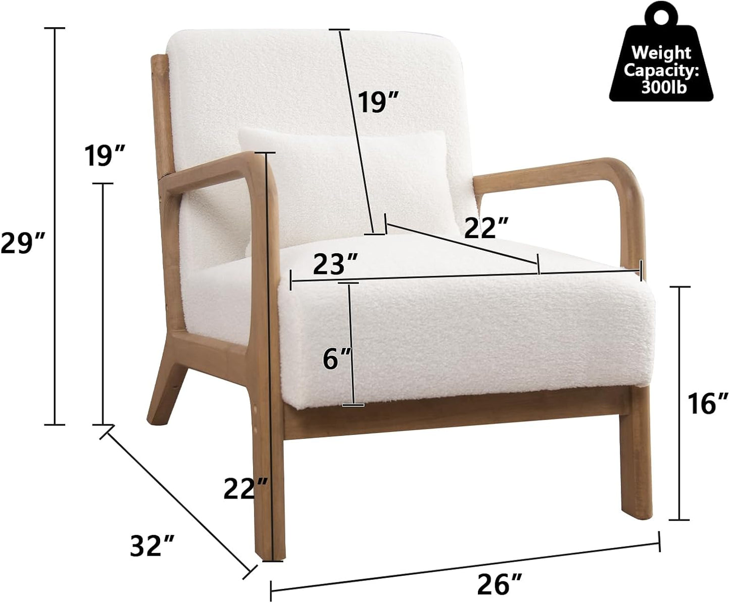 ANJ Modern Arm Chairs Set of 2, Mid-Century Modern Accent Chair Upholstered Lounge Chair with Pillow and Solid Wood Frame, Comfy Lambswool Chairs for Living Room