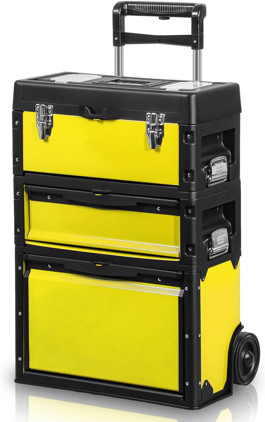 Auto Dynasty Stackable Tool Box 3-Tier Tool Separate Organizer Rolling Tool Chest with Wheels 3-in-1 Upright Trolley Tool Chest for Garage or Workshop, Red