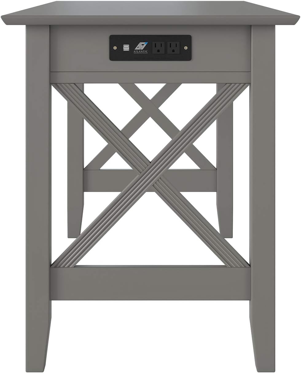 AFI 48" Solid Wood Writing Desk - Sturdy X Design - Home Office Desk with Drawer, Laptop Computer Work Study Table with USB Charger Grey