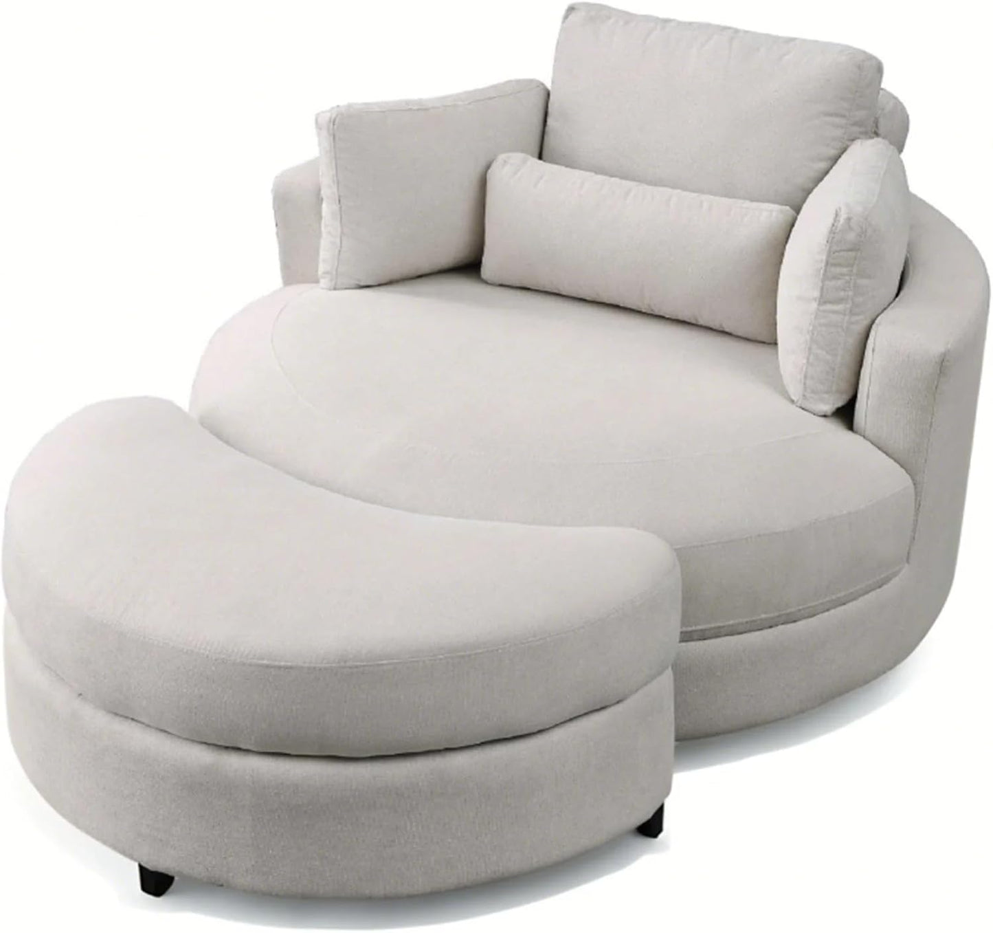 42" W Swivel Accent Barrel Chair Set Lounge Club Big Round Sofa with 4 Pillows for Living Room, Bedroom, Study, Hotel (Beige + Chenille)