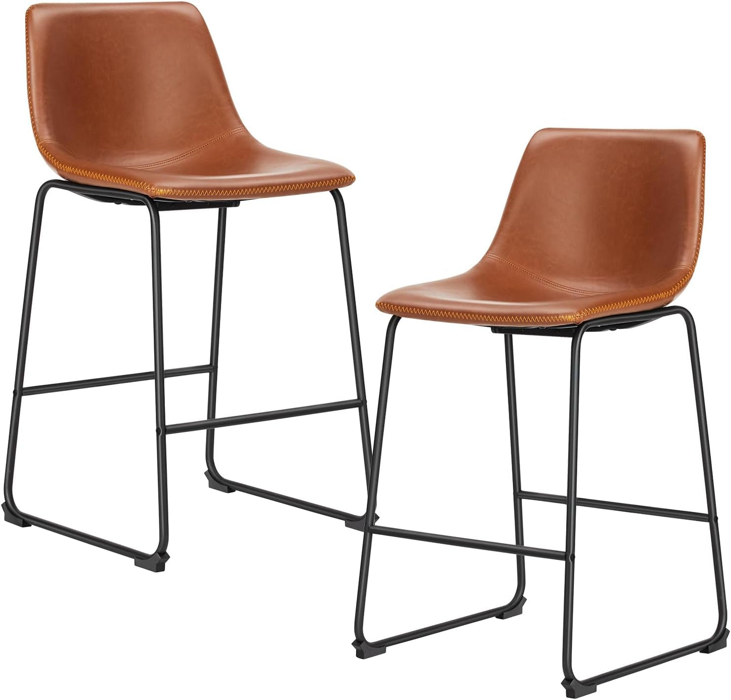 Sweetcrispy Counter Height Bar Stools Set of 2, 26 inch Height Stool Faux Leather Barstools with Back, Armless Kitchen Island Countertop Comfortable Modern Chairs with Metal Legs - Classic Black