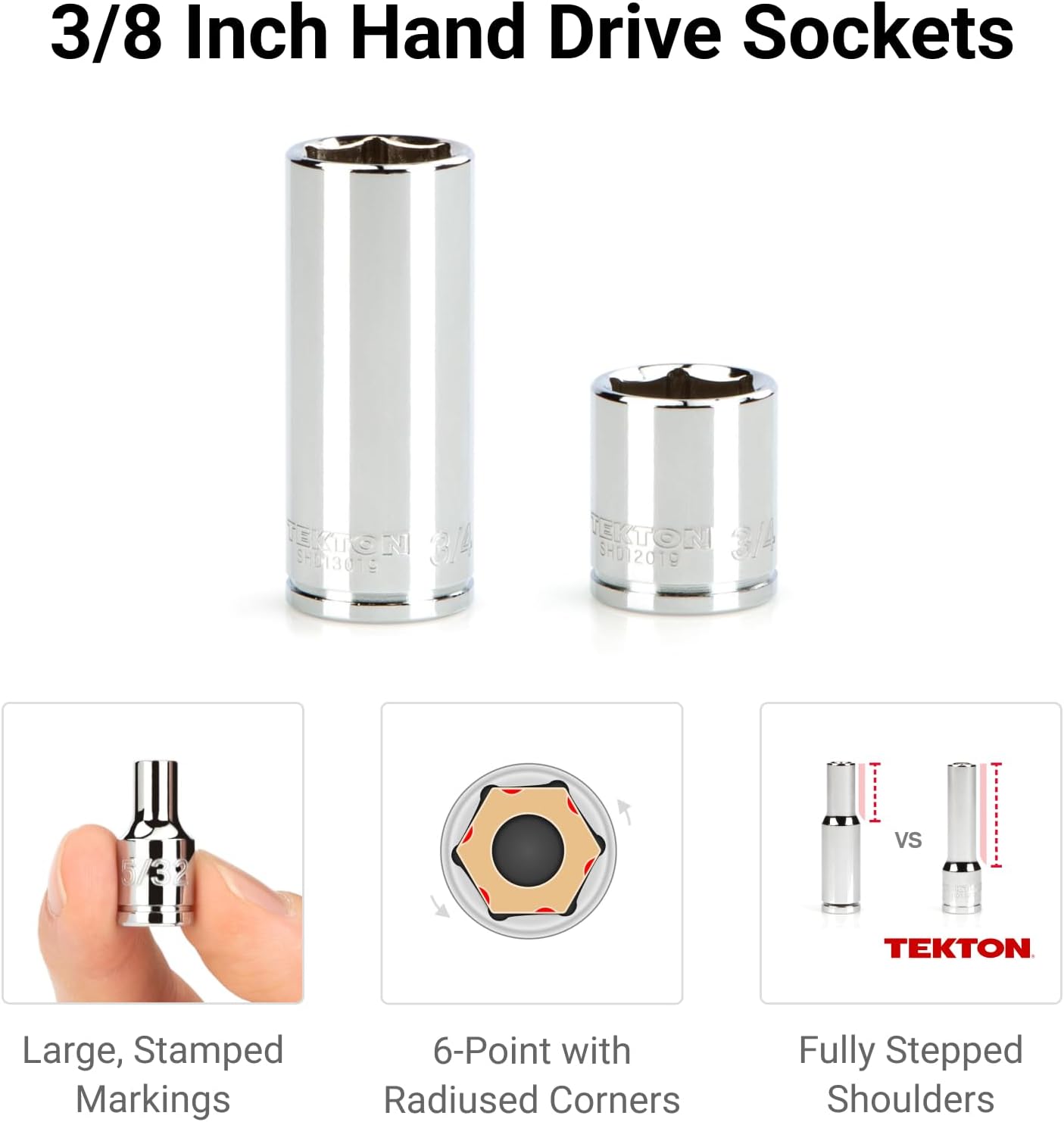 TEKTON 3/8 Inch Drive 6-Point Socket and Ratchet Set with Rails and Trays, 74-Piece (1/4-1 in., 6-24 mm) | SKT13301