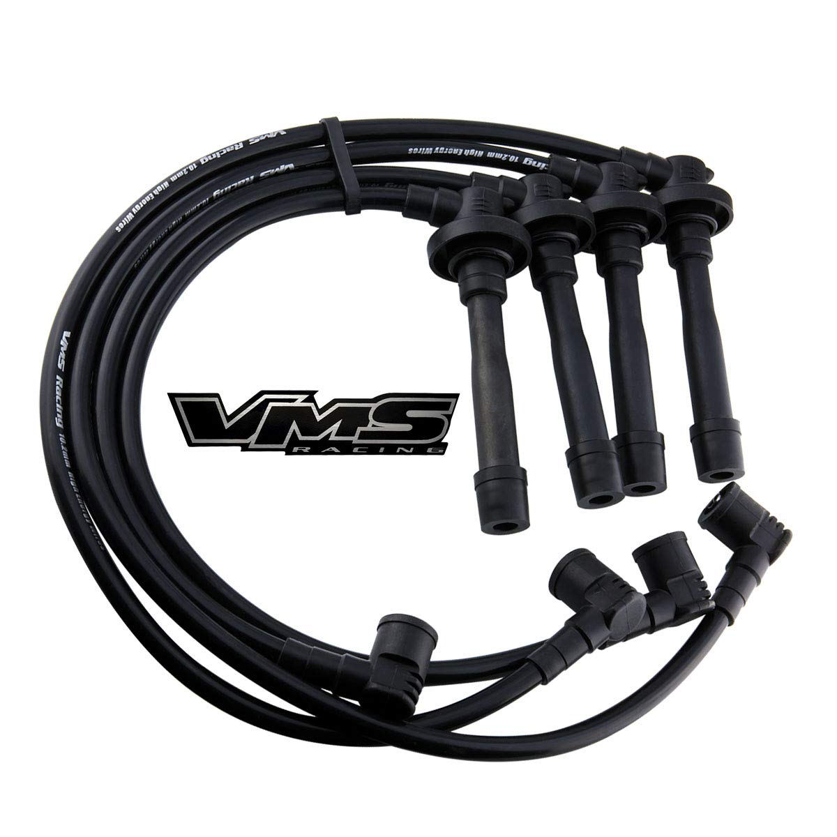 VMS RACING 92-95 Black Performance Ignition Spark Plug Wires Set Compatible with Honda Civic Dx Lx Cx Ex Si 1.5L & 1.6L Sohc Engines D15 and D16 1992-1995