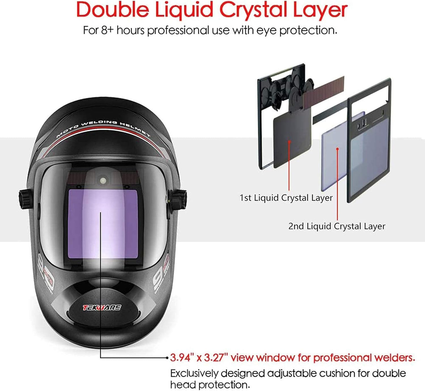TEKWARE Ultra Large Viewing Screen True Color Solar Power Auto Darkening Welding Helmet, Hemispherical 4C lense, 4 Arc Sensor Wide Shade 4~5/9-9/13 for TIG MIG Arc Weld Grinding Welder Mask