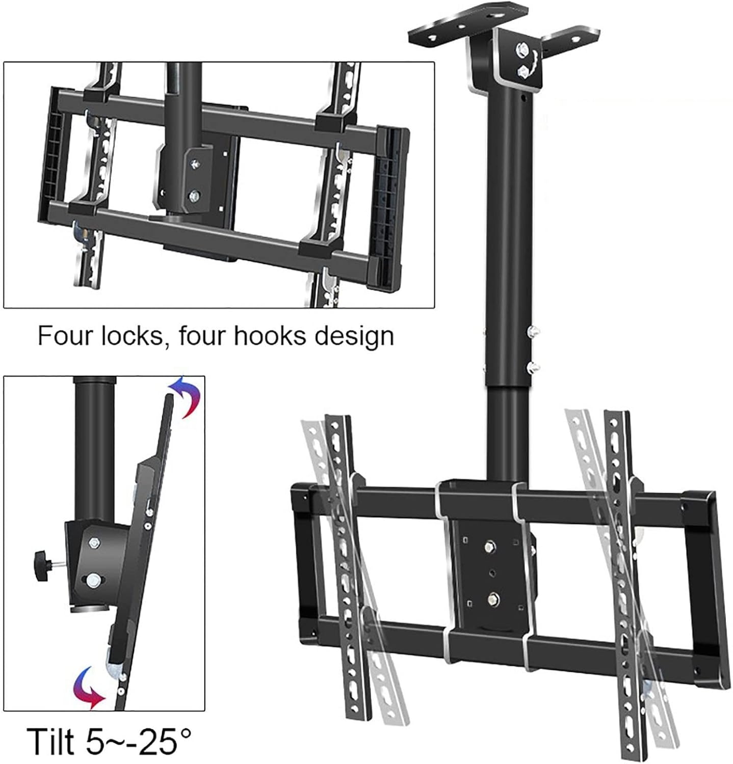 Universal TV Stand Adjustable Ceiling TV Mount Bracket, Tilt Teles Ceiling TV Mount Bracket, Fits 37-85inch TVs, Max 600x400mm, with Loading 176 Lbs