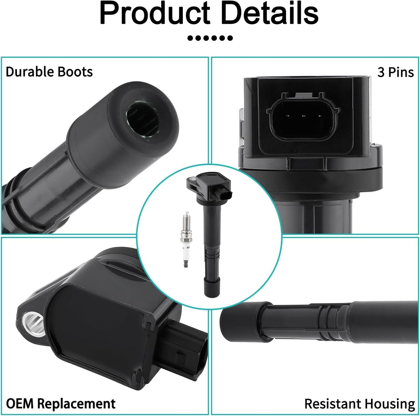 Set of 4 UF602 Ignition Coil Pack & 97390 Spark Plugs (2.4L L4 Only) For Honda Accord 2008-2012,CR-V 2010-2014,Civic 2012-2015,Crosstour 2012-2015,for Acura ILX 2013-2015,TSX 2009-2014 5C1719