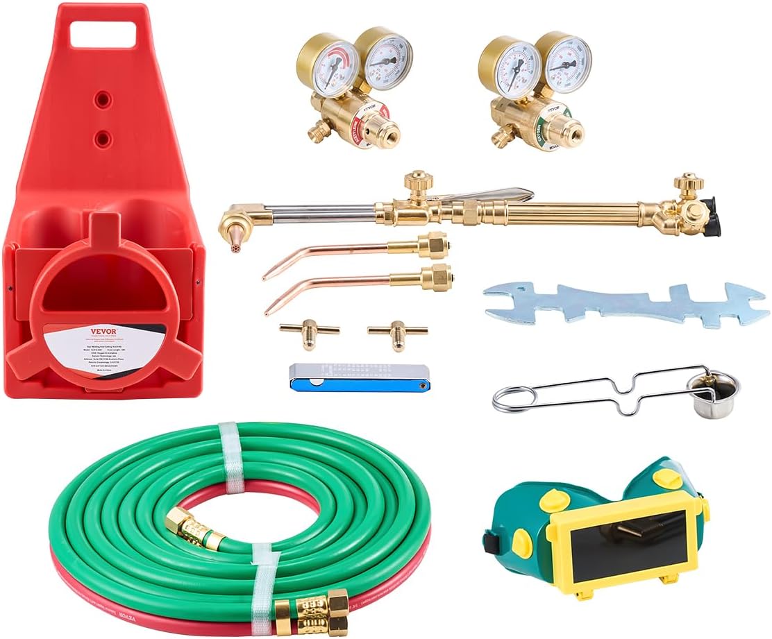VEVOR Air Acetylene Torch Kit, Acetylene Gas Welding Tool with 149'' Hose, 2 Welding Tips, CGA200 Regulator & Torch Handle, Gas Brazing Welder for Home DIY Industrial Sites (without Gas Cylinder)