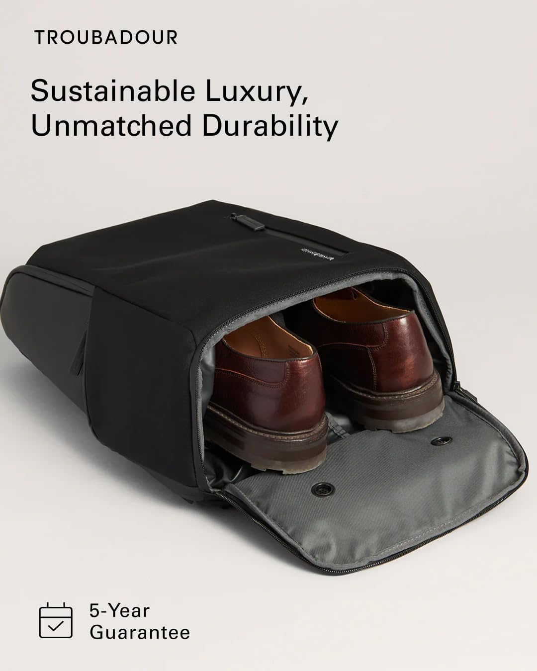 Troubadour Pioneer Backpack 3.0 - Premium Everyday Bag with Padded Laptop Section, Ventilated Shoe Compartment & Sustainable Waterproof Material - All-Day LIghtweight Comfort Design - Black