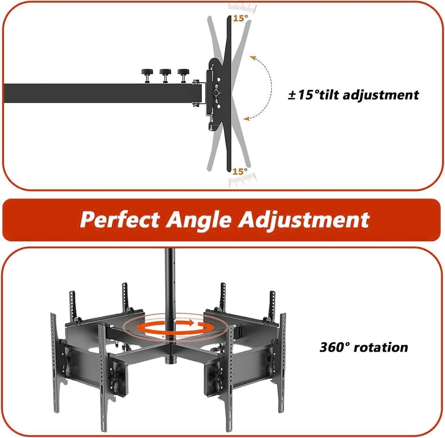 4 Sided Ceiling TV Mount Bracket - TV Wall Mount, 360 Degree Rotating Telescopic TV Lift, Height Adjustment TV Mount, 4-Way Moving Flat/Curved Screen Bracket