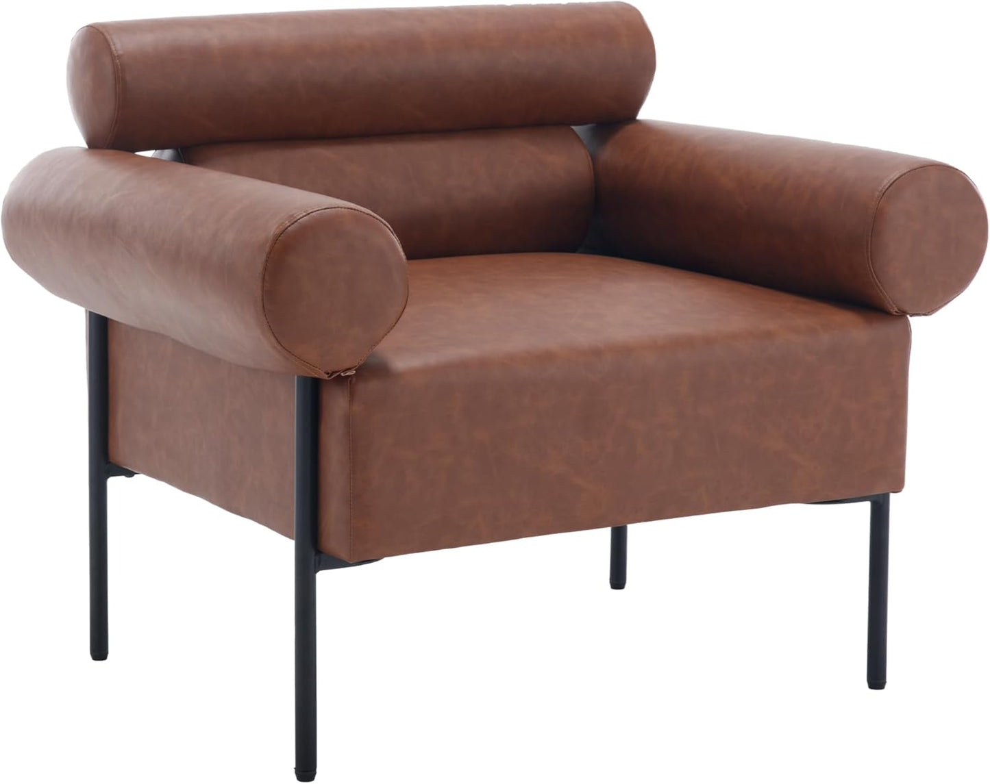 VESCASA Faux Leather Oversized Chair Accent Chair Arm with Metal Legs, 28" W Comfy Side Chair with Padded Back, Modern Upholstered Chair with 8.5" T Seat for Living Room/Reading, Brown