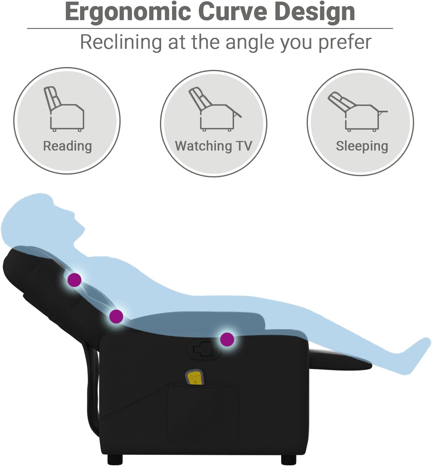 vidaXL Leather Massage Recliner Chair for Living Room, Home Theater, 6-Point Vibration Massage, Adjustable Back & Footrest, Cup Holders, Black