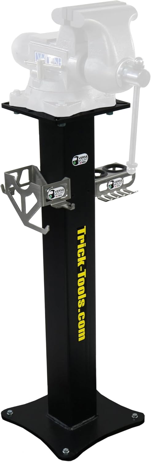 Trick-Tools Versa-Mount Heavy-Duty Vise and Bench Grinder Stand with Accessory Hangers, Made in the USA