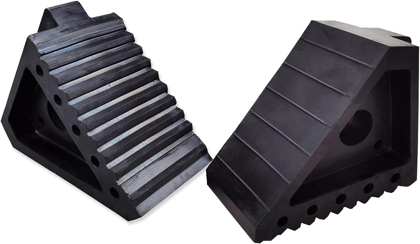 Solid Heavy Duty Rubber Wheel Chocks 4 Packs for Cars, RVs, Trucks, Trailers, ATV, and Vehicles, G.V.W. up to 8T, Anti Slip Bottom Tire Chock 8.6" x 3.7" x 4.7"