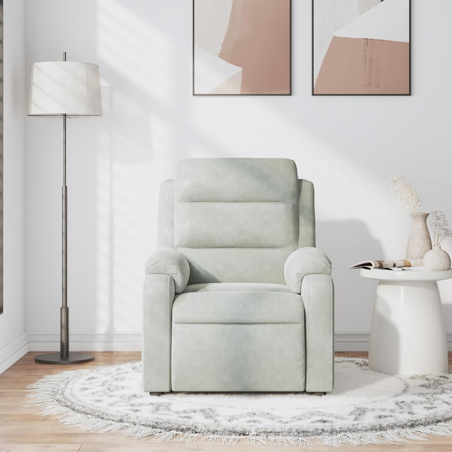 vidaXL Massage Recliner Chair with 6-Point Vibration Massage and Convenient Side Pocket, Light Grey Velvet Rocker, Adjustable Backrest & Footrest Lounge Seat for Living Room, USB Charge Port