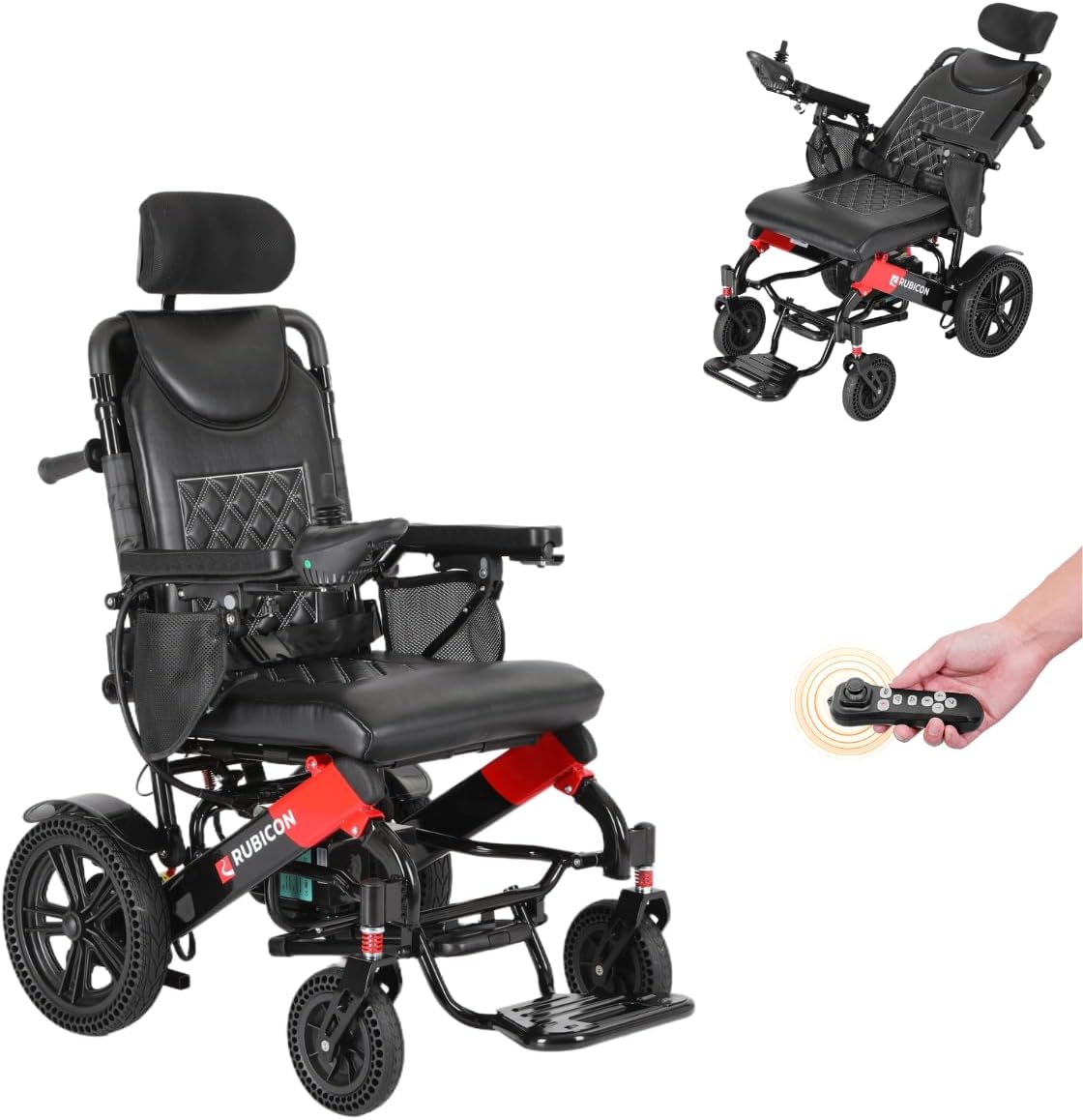 Rubicon DX11 - Reclining Foldable Electric Wheelchairs for Adults - Longest Range 25 Miles of Freedom: Airline Approved Deluxe Electric Wheelchair with Dual 12AH Lithium Batteries, 600W Motor (Model7)