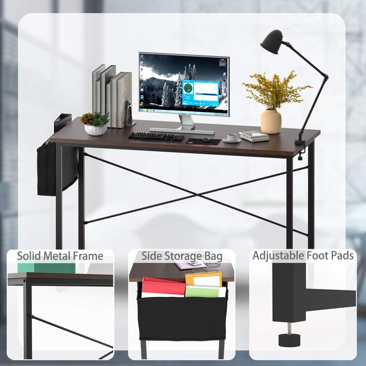 Tangkula Computer Desk with Storage Bag, Home Office Writing Study Desk, Modern Simple Style Laptop Table (47", Coffee)