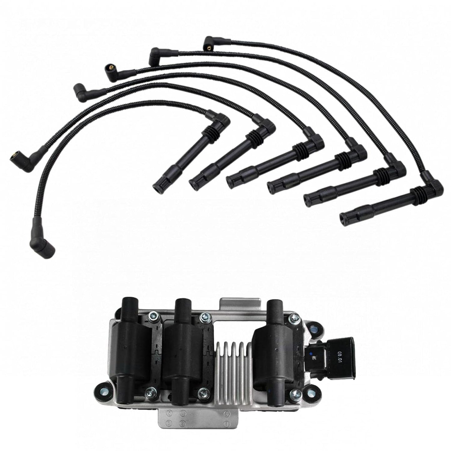 TRQ Ignition Kit Ignition Coil Spark Plugs Wire Set Compatible with 2003-2004 Ford Focus