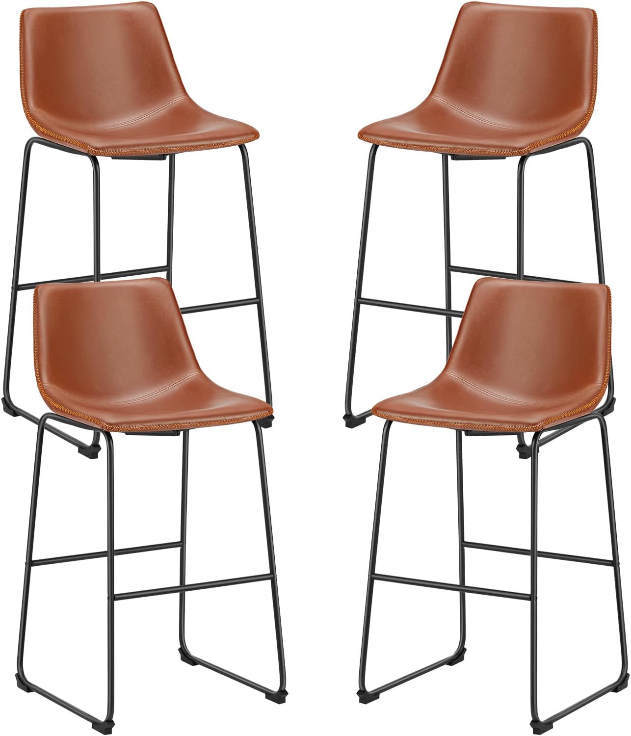 Sweetcrispy Counter Height Bar Stools Set of 2, 26 inch Height Stool Faux Leather Barstools with Back, Armless Kitchen Island Countertop Comfortable Modern Chairs with Metal Legs - Classic Black
