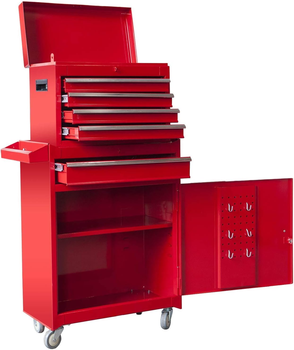 BIG RED ATBT1204R-RED Detachable 4 Drawer Tool Chest with Large Storage Cabinet and Adjustable Shelf, 20.3" l x 11" w x 40.4" h