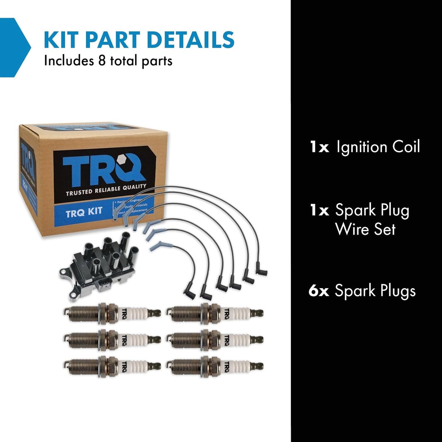 TRQ Ignition Kit Ignition Coil Spark Plugs Wire Set Compatible with 2001-2007 Ford Taurus 2001-2005 Mercury Sable