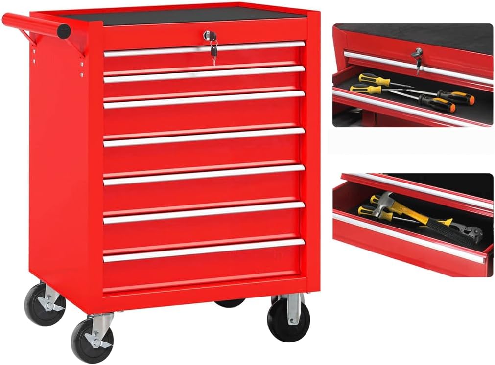 6-Drawer Rolling Tool Chest Cabinet, Large Capacity Metal Tool Box with Wheels and Locking, Roll Around Storage Organizer Tool Cart for Garage, Warehouse, Work Shop - Blue
