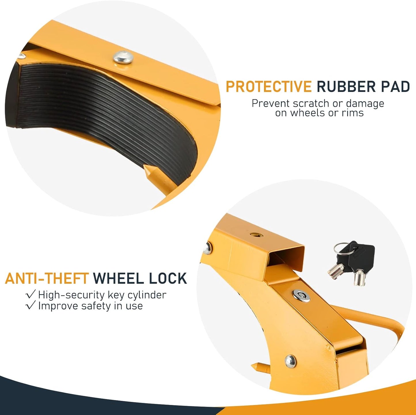 ATPEAM Wheel Lock Clamp, Anti-Theft, Heavy Duty, Adjustable, Tire Lock, 2 Pack, Black, Yellow
