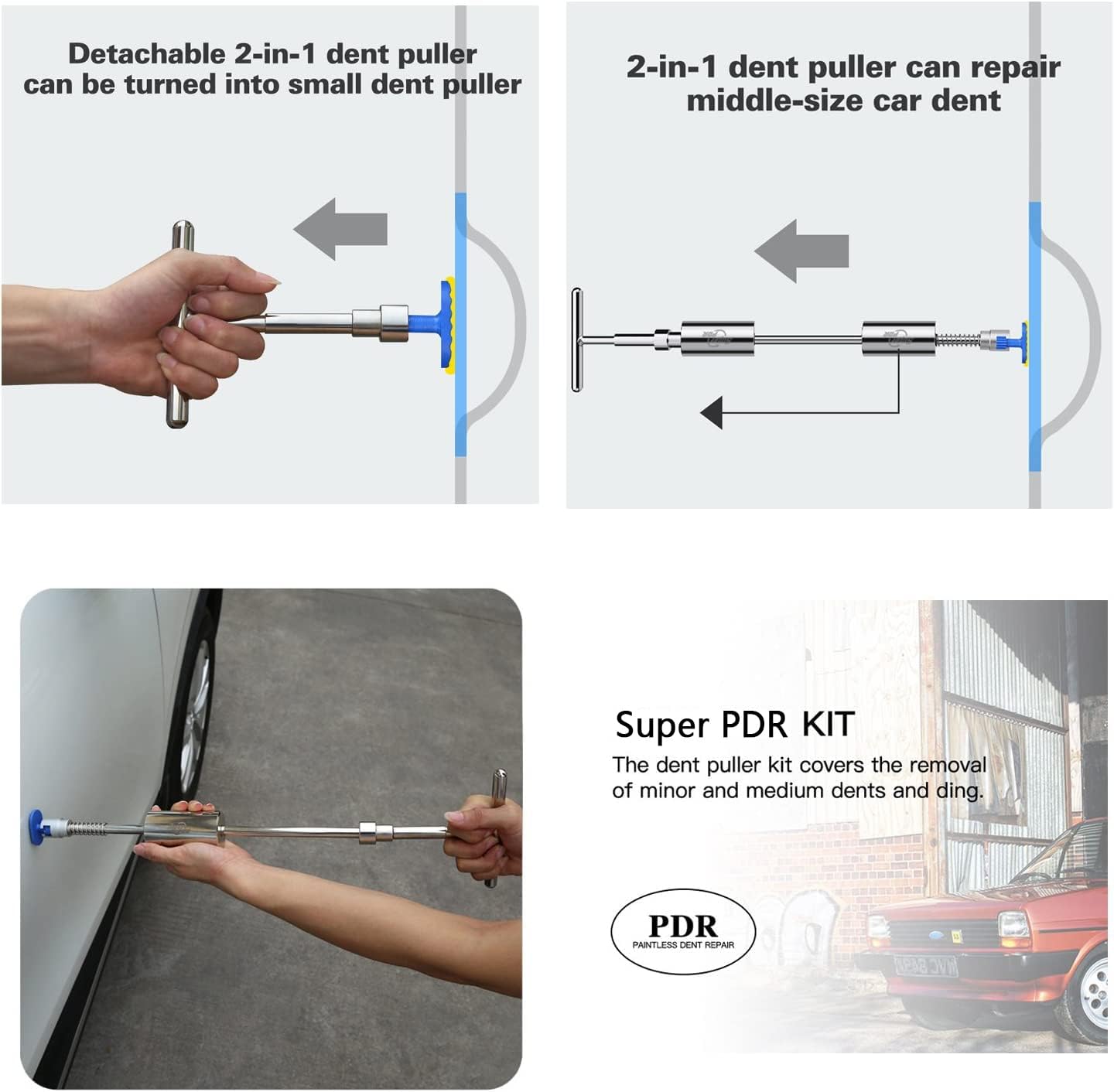 Super PDR Paintless Dent Removal Kit Professional, Car Dent Puller Kit with Slide Hammer Dent Lifter Bridge Puller, PDR Tools Auto Body Dent Repair Kit for Cars, Dent Removal for Car Body Repair