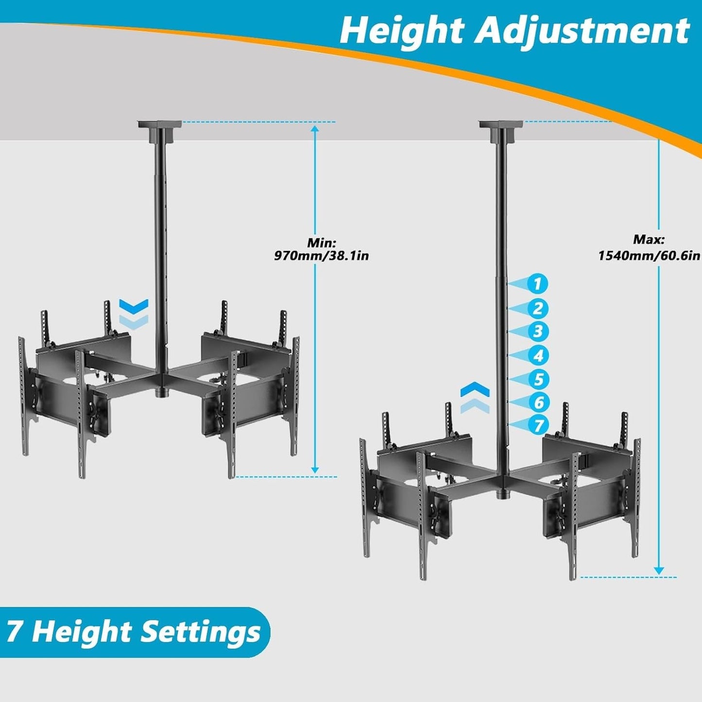 4 Sides TV Ceiling Mount Bracket,Adjustable Tilt & Swivel TV Ceiling Mount,LCD TV 360 Degree Rotating Frame,for 30-50 Inch TVs,Support 4 Screens