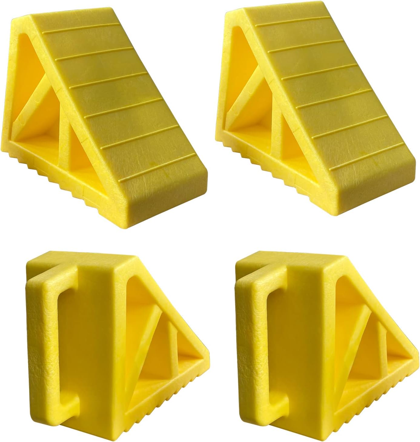 Solid Heavy Duty Rubber Wheel Chocks 4 Packs for Cars, RVs, Trucks, Trailers, ATV, and Vehicles, G.V.W. up to 8T, Anti Slip Bottom Tire Chock 8.6" x 3.7" x 4.7"