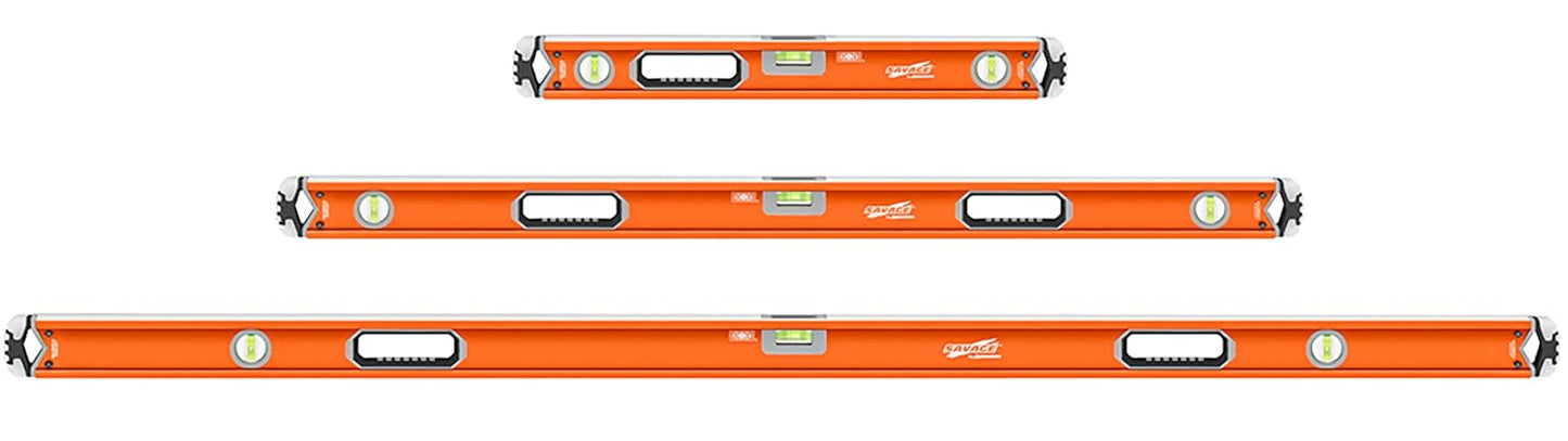 Swanson Tool Co SVB78M 78 inch Savage Magnetic Anodized Aluminum Box Beam Level with Gelshock End Caps and 3 Bubble Vials for 0°/90°/45° Measurements—Contractor Series
